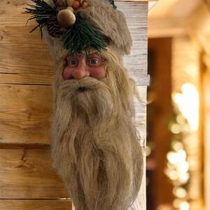 Vtg Woodland Santa Rubber Face‎ Forest Father Figurine Blue Eyes Rope Twine Hair